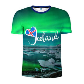 Мужская футболка 3D спортивная с принтом Исландия. Полярное сияние , 100% полиэстер с улучшенными характеристиками | приталенный силуэт, круглая горловина, широкие плечи, сужается к линии бедра | исландия