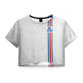 Женская футболка 3D укороченная с принтом Форма сборной Исландии по футболу , 100% полиэстер | круглая горловина, длина футболки до линии талии, рукава с отворотами | euro 2016