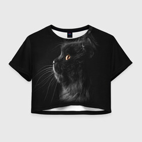 Женская футболка 3D укороченная с принтом Милая кошечка , 100% полиэстер | круглая горловина, длина футболки до линии талии, рукава с отворотами | osfenemy | животное | животные | киса | кошечка | кошка | милая | мур | мяу | фото | черный