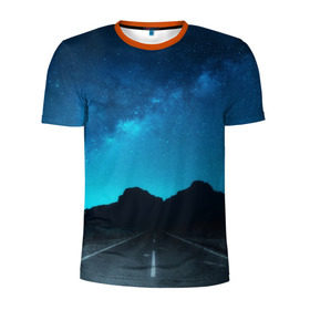 Мужская футболка 3D спортивная с принтом Дорога под чистым небом , 100% полиэстер с улучшенными характеристиками | приталенный силуэт, круглая горловина, широкие плечи, сужается к линии бедра | osfenemy | горы | дорога | звезды | космос | красиво | небо | пейзаж | путь | черный | чудо
