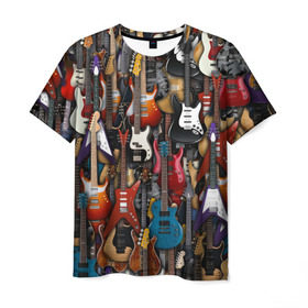 Мужская футболка 3D с принтом Электрогитары , 100% полиэфир | прямой крой, круглый вырез горловины, длина до линии бедер | fender | ibanez | ltd | stratocaster | гитара | инструмент | музыка | рок