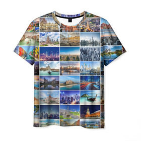 Мужская футболка 3D с принтом Страны мира (9х9) , 100% полиэфир | прямой крой, круглый вырез горловины, длина до линии бедер | азия | берлин | вегас | венеция | воспоминания | города | достопримечательности | европа | египет | калифорния | каникулы | лондон | милан | москва | ностальгия | нью йорк | отдых | отпуск | память