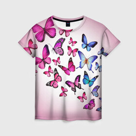 Женская футболка 3D с принтом Butterflies , 100% полиэфир ( синтетическое хлопкоподобное полотно) | прямой крой, круглый вырез горловины, длина до линии бедер | 