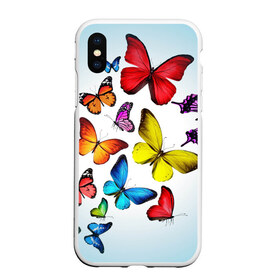 Чехол для iPhone XS Max матовый с принтом Butterflies , Силикон | Область печати: задняя сторона чехла, без боковых панелей | бабочки | белый | картинка | лето | природа | рисунок | розовый | цвета