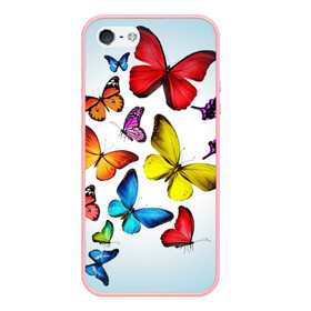 Чехол для iPhone 5/5S матовый с принтом Butterflies , Силикон | Область печати: задняя сторона чехла, без боковых панелей | бабочки | белый | картинка | лето | природа | рисунок | розовый | цвета