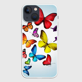 Чехол для iPhone 13 mini с принтом Butterflies ,  |  | бабочки | белый | картинка | лето | природа | рисунок | розовый | цвета