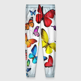 Женские брюки 3D с принтом Butterflies , полиэстер 100% | прямой крой, два кармана без застежек по бокам, с мягкой трикотажной резинкой на поясе и по низу штанин. В поясе для дополнительного комфорта — широкие завязки | бабочки | белый | картинка | лето | природа | рисунок | розовый | цвета