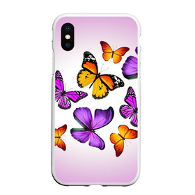 Чехол для iPhone XS Max матовый с принтом Butterflies , Силикон | Область печати: задняя сторона чехла, без боковых панелей | бабочки | белый | картинка | лето | природа | рисунок | розовый | цвета