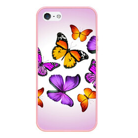 Чехол для iPhone 5/5S матовый с принтом Butterflies , Силикон | Область печати: задняя сторона чехла, без боковых панелей | бабочки | белый | картинка | лето | природа | рисунок | розовый | цвета