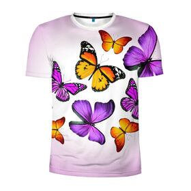 Мужская футболка 3D спортивная с принтом Butterflies , 100% полиэстер с улучшенными характеристиками | приталенный силуэт, круглая горловина, широкие плечи, сужается к линии бедра | бабочки | белый | картинка | лето | природа | рисунок | розовый | цвета
