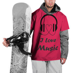 Накидка на куртку 3D с принтом Я люблю музыку , 100% полиэстер |  | i love music | наушники | розовый | сердце