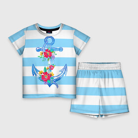 Детский костюм с шортами 3D с принтом Якорь ,  |  | белый | верёвка | вода | корабль | красный | море | песок | пляж | синий | цвет | цветы | якорь