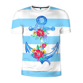 Мужская футболка 3D спортивная с принтом Якорь , 100% полиэстер с улучшенными характеристиками | приталенный силуэт, круглая горловина, широкие плечи, сужается к линии бедра | белый | верёвка | вода | корабль | красный | море | песок | пляж | синий | цвет | цветы | якорь