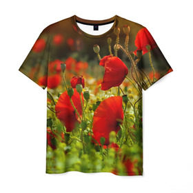 Мужская футболка 3D с принтом Маки , 100% полиэфир | прямой крой, круглый вырез горловины, длина до линии бедер | field | flowers | meadow | nature | poppies | poppy | red | summer | wild | красные | лето | луг | мак | маки | поле | полевые | природа | цветы