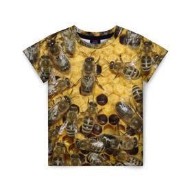 Детская футболка 3D с принтом Пчела , 100% гипоаллергенный полиэфир | прямой крой, круглый вырез горловины, длина до линии бедер, чуть спущенное плечо, ткань немного тянется | Тематика изображения на принте: лето | мед | насекомые | оса | природа | пчелы | шмель