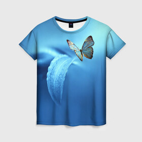 Женская футболка 3D с принтом Бабочка 2 , 100% полиэфир ( синтетическое хлопкоподобное полотно) | прямой крой, круглый вырез горловины, длина до линии бедер | бабочки | прикольные картинки | природа | цветы