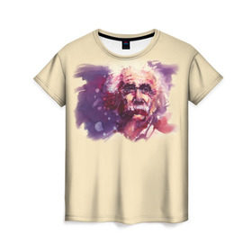 Женская футболка 3D с принтом Альберт Эйнштейн (Art) , 100% полиэфир ( синтетическое хлопкоподобное полотно) | прямой крой, круглый вырез горловины, длина до линии бедер | акварель | живопись | прикол | студент | эйнштейн