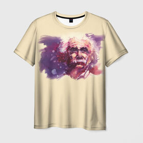 Мужская футболка 3D с принтом Альберт Эйнштейн (Art) , 100% полиэфир | прямой крой, круглый вырез горловины, длина до линии бедер | акварель | живопись | прикол | студент | эйнштейн