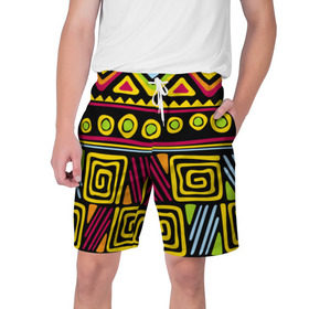 Мужские шорты 3D с принтом Африка ,  полиэстер 100% | прямой крой, два кармана без застежек по бокам. Мягкая трикотажная резинка на поясе, внутри которой широкие завязки. Длина чуть выше колен | орнамент | цветной | этно | яркий
