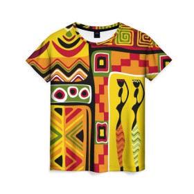 Женская футболка 3D с принтом Африка , 100% полиэфир ( синтетическое хлопкоподобное полотно) | прямой крой, круглый вырез горловины, длина до линии бедер | орнамент | этнический | этно | яркий