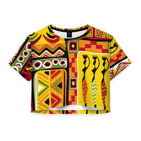 Женская футболка 3D укороченная с принтом Африка , 100% полиэстер | круглая горловина, длина футболки до линии талии, рукава с отворотами | орнамент | этнический | этно | яркий