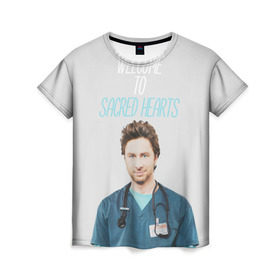 Женская футболка 3D с принтом Scrubs | JD | Welcome To SH , 100% полиэфир ( синтетическое хлопкоподобное полотно) | прямой крой, круглый вырез горловины, длина до линии бедер | heart | hearts | jd | scrubs | больница | клиника | сериал