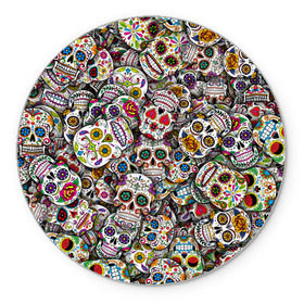 Коврик круглый с принтом Мексиканские черепа , резина и полиэстер | круглая форма, изображение наносится на всю лицевую часть | calavera | sugar skull | день мертвых | мексика | традиция | узоры | цветы