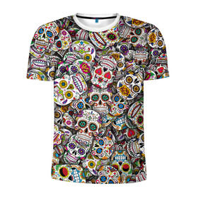 Мужская футболка 3D спортивная с принтом Мексиканские черепа , 100% полиэстер с улучшенными характеристиками | приталенный силуэт, круглая горловина, широкие плечи, сужается к линии бедра | calavera | sugar skull | день мертвых | мексика | традиция | узоры | цветы