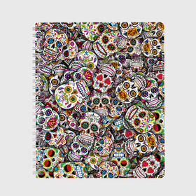 Тетрадь с принтом Мексиканские черепа , 100% бумага | 48 листов, плотность листов — 60 г/м2, плотность картонной обложки — 250 г/м2. Листы скреплены сбоку удобной пружинной спиралью. Уголки страниц и обложки скругленные. Цвет линий — светло-серый
 | calavera | sugar skull | день мертвых | мексика | традиция | узоры | цветы