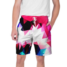 Мужские шорты 3D с принтом Полигон цветов ,  полиэстер 100% | прямой крой, два кармана без застежек по бокам. Мягкая трикотажная резинка на поясе, внутри которой широкие завязки. Длина чуть выше колен | разноцветный | яркий
