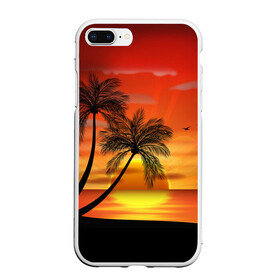 Чехол для iPhone 7Plus/8 Plus матовый с принтом Закат 1 , Силикон | Область печати: задняя сторона чехла, без боковых панелей | море | отдых | отпуск | пальмы | пляж | солнце | туризм