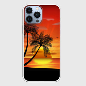 Чехол для iPhone 13 Pro Max с принтом Закат 1 ,  |  | Тематика изображения на принте: море | отдых | отпуск | пальмы | пляж | солнце | туризм