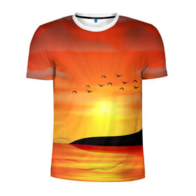 Мужская футболка 3D спортивная с принтом Закат 2 , 100% полиэстер с улучшенными характеристиками | приталенный силуэт, круглая горловина, широкие плечи, сужается к линии бедра | море | отдых | отпуск | пляж | солнце | туризм | турист
