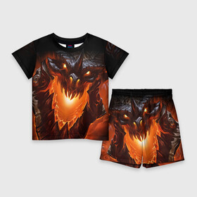 Детский костюм с шортами 3D с принтом Огнедышащий дракон ,  |  | Тематика изображения на принте: дракон | змей | монстр | огонь | пасть | пламя | прикольные картинки