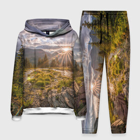Мужской костюм 3D (с толстовкой) с принтом Восход ,  |  | горы | лес | небо | пейзаж | природа | солнце
