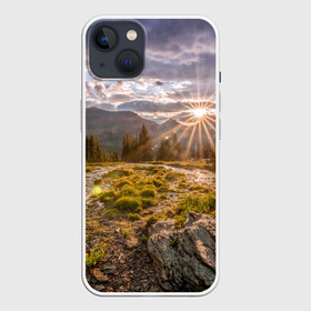 Чехол для iPhone 13 с принтом Восход ,  |  | горы | лес | небо | пейзаж | природа | солнце