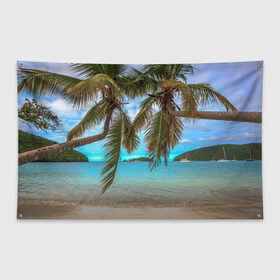 Флаг-баннер с принтом Пальма , 100% полиэстер | размер 67 х 109 см, плотность ткани — 95 г/м2; по краям флага есть четыре люверса для крепления | Тематика изображения на принте: море | отдых | отпуск | пальмы | пляж | солнце | туризм