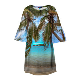 Детское платье 3D с принтом Пальма , 100% полиэстер | прямой силуэт, чуть расширенный к низу. Круглая горловина, на рукавах — воланы | Тематика изображения на принте: море | отдых | отпуск | пальмы | пляж | солнце | туризм