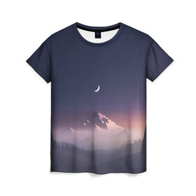 Женская футболка 3D с принтом Ночное небо , 100% полиэфир ( синтетическое хлопкоподобное полотно) | прямой крой, круглый вырез горловины, длина до линии бедер | mountains | sky | space | астрономия | горы | космос | небо | ночное небо
