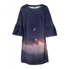 Детское платье 3D с принтом Ночное небо , 100% полиэстер | прямой силуэт, чуть расширенный к низу. Круглая горловина, на рукавах — воланы | Тематика изображения на принте: mountains | sky | space | астрономия | горы | космос | небо | ночное небо