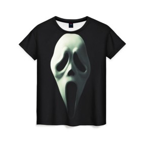 Женская футболка 3D с принтом Крик , 100% полиэфир ( синтетическое хлопкоподобное полотно) | прямой крой, круглый вырез горловины, длина до линии бедер | scream | крик | маска | ужастик | ужасы
