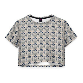 Женская футболка 3D укороченная с принтом Енот , 100% полиэстер | круглая горловина, длина футболки до линии талии, рукава с отворотами | енот | животные
