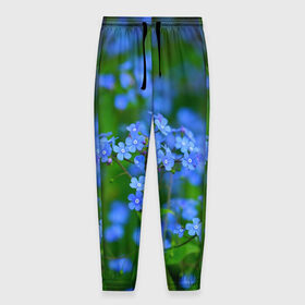 Мужские брюки 3D с принтом синие цветочки , 100% полиэстер | манжеты по низу, эластичный пояс регулируется шнурком, по бокам два кармана без застежек, внутренняя часть кармана из мелкой сетки | 