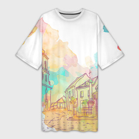 Платье-футболка 3D с принтом акварельный город ,  |  | sity | акварель | венеция | вода | город | графика | европа | живопись | лето | лодки | мост | принт | свет