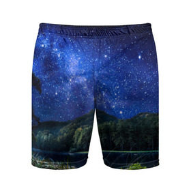 Мужские шорты 3D спортивные с принтом Ночная природа ,  |  | горы | звезды | небо | озеро | природа