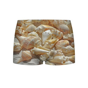 Мужские трусы 3D с принтом ракушки на песке , 50% хлопок, 50% полиэстер | классическая посадка, на поясе мягкая тканевая резинка | Тематика изображения на принте: лето | море | песок | пляж | ракушки