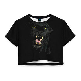 Женская футболка 3D укороченная с принтом Чёрная пантера , 100% полиэстер | круглая горловина, длина футболки до линии талии, рукава с отворотами | кошка | оскал | пантера | прикольные картинки
