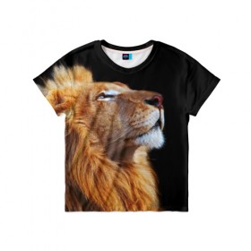 Детская футболка 3D с принтом Лев , 100% гипоаллергенный полиэфир | прямой крой, круглый вырез горловины, длина до линии бедер, чуть спущенное плечо, ткань немного тянется | lion | лев | хищник
