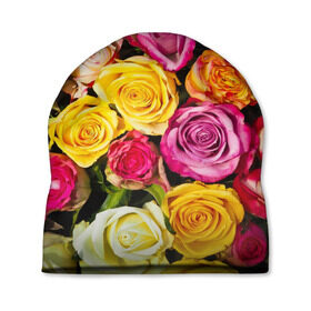 Шапка 3D с принтом Розы , 100% полиэстер | универсальный размер, печать по всей поверхности изделия | букет | растения | розы | цветы