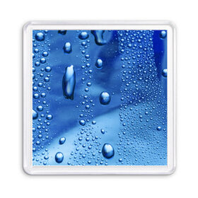Магнит 55*55 с принтом Капли воды на стекле , Пластик | Размер: 65*65 мм; Размер печати: 55*55 мм | вода | капли | крупные | мелкие | синий | стекло
